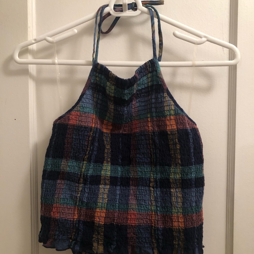 American Eagle Outfitters Plaid Crop Halter Top